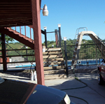 Side View coming up onto the deck of one of our do it yourself on ground pools.