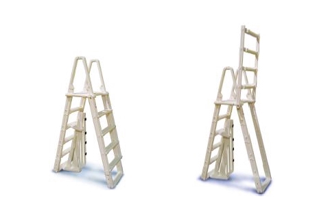 Confer Plastics A-Frame Ladder with Barrier System for 48"-54" Pools | Warm Grey | 7100X | 52466