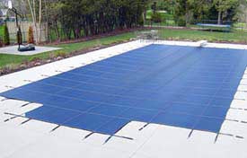 PoolTux Royal 15' X 30' Mesh Safety Cover | Blue | 4' x 8' Center End Step | CSPTBME15301