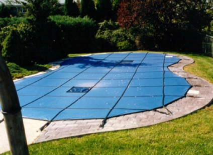 PoolTux Emperor 16' x 34' In Ground Safety Cover | Blue Solid with No Step | CSPTBS16340