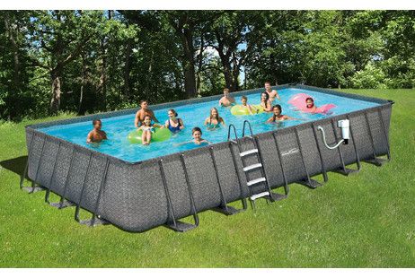 12' x 24' Rectangular Frame Above Ground Pool Package | Dark Wicker Wall Pattern | 52" Wall | NB2134