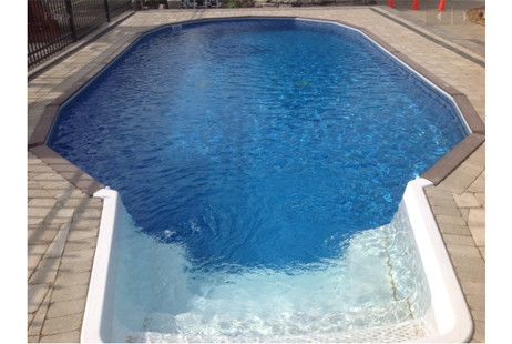 Ultimate 15' x 30' Oval On Ground Pool Kit | Brown Synthetic Wood Coping | Walk-In Step | Free Shipping | Lifetime Warranty | 61082