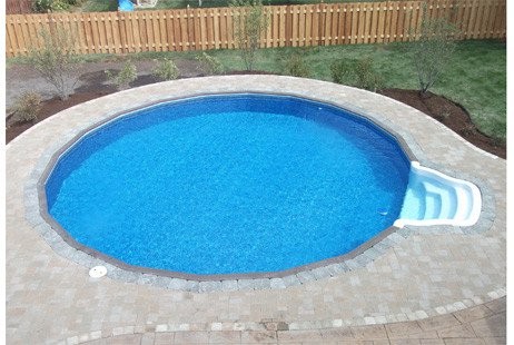 Ultimate 15' Round InGround Pool Kit | Brown Synthetic Wood Coping | Walk-In Steps | Free Shipping | Lifetime Warranty | 61405