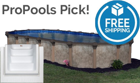 Coronado 16' x 28' Oval Resin Hybrid Above Ground Pool Kit | <b>White In-Wall Pool Step</b> | Standard Package | 54" Wall | 65287