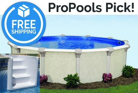 Chesapeake 18' Round Resin Hybrid Above Ground Pool Kit | <b>White In-Wall Pool Step</b> | <b>Premier Package</b> | 54" Wall | 66637