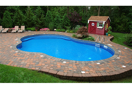 Oasis shaped Liner Over Step In Ground Swimming Pool