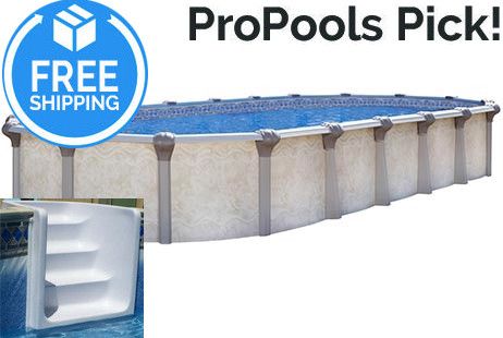 Chesapeake 16' x 28' Oval Resin Hybrid Above Ground Pool Kit | <b>White In-Wall Pool Step</b> | <b>Premier</b> Package | 54" Wall | 68233