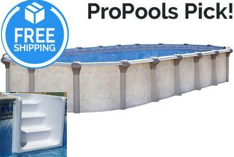 Chesapeake 18' x 33' Oval Resin Hybrid Above Ground Pool Kit | <b>White In-Wall Pool Step</b> | <b>Premier</b> Package | 54" Wall | 68235