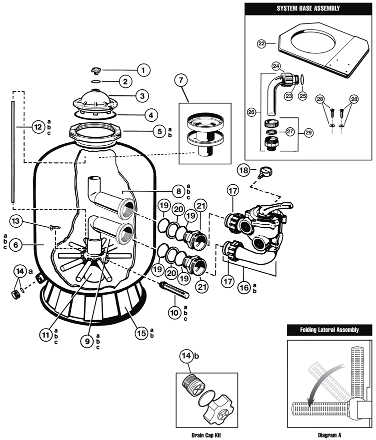 Hayward Pro Series Sand Filter | 24" Tank includes Side Mount Vari-Flo Valve | S244S Parts Schematic