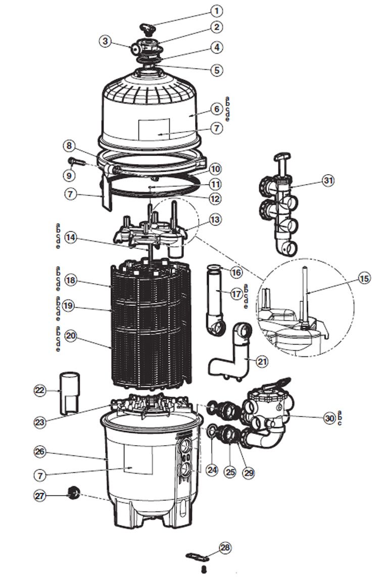 Hayward D.E. ProGrid Pool Filter | 36 sq. ft. | Requires Backwash Valve - Not Included | W3DE3620 Parts Schematic