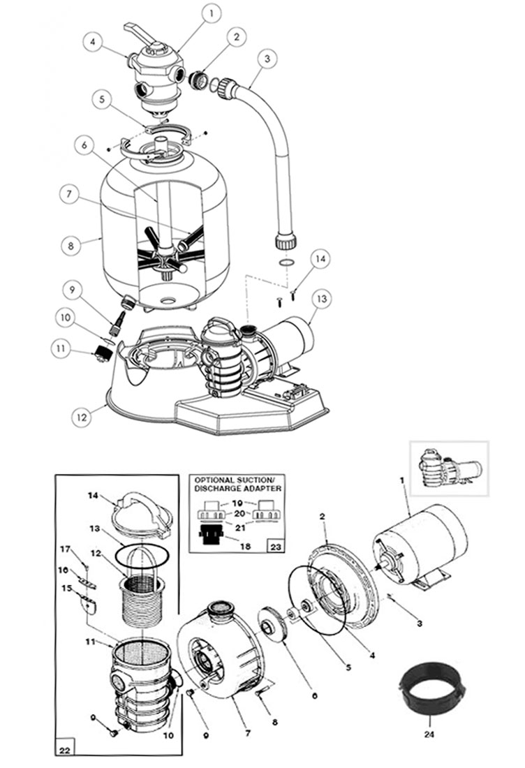 Pentair Above Ground Pool Sand Filter System | Sand Dollar | 19" Sand Filter w Hoses | 1.5HP Pump | SD40 | EC-PNSD0040OE1160 Parts Schematic