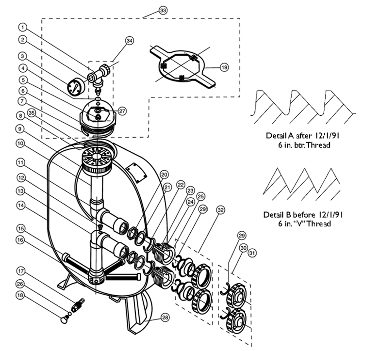 Pentair Triton II TR60 30" Fiberglass Sand Filter | Backwash Valve Not Included |  EC-140210 Parts Schematic