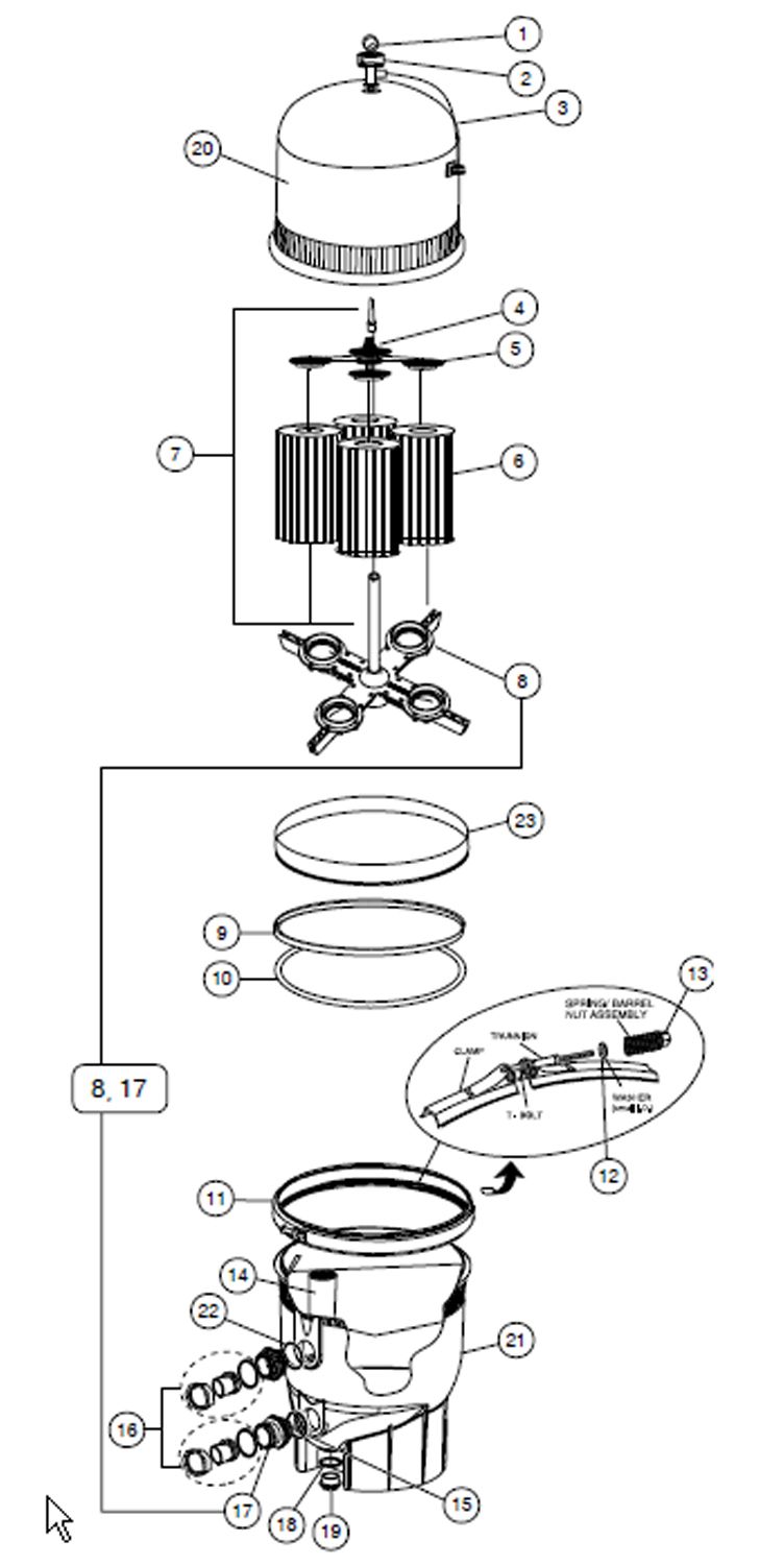 Pentair Clean & Clear Plus Cartridge Filter | 320 Sq. Ft. | EC-160340 Parts Schematic