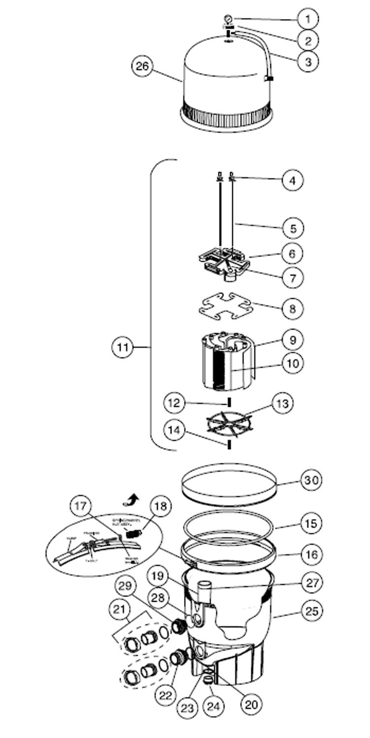 Pentair FNS Plus Fiberglass D.E. Filter | 36 Sq. Ft. | EC-180007 | 52849 Parts Schematic