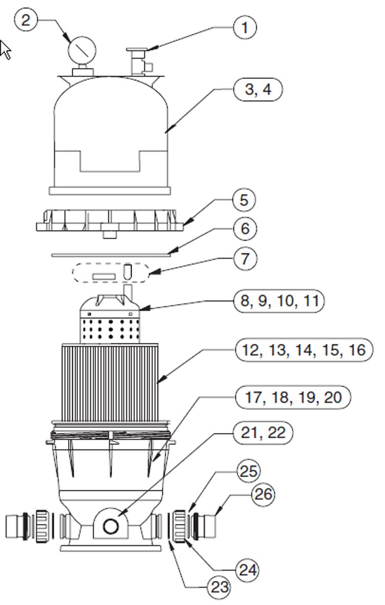 Pentair Clean & Clear Cartridge Filter | 75 Sq. Ft. | EC-160315 Parts Schematic