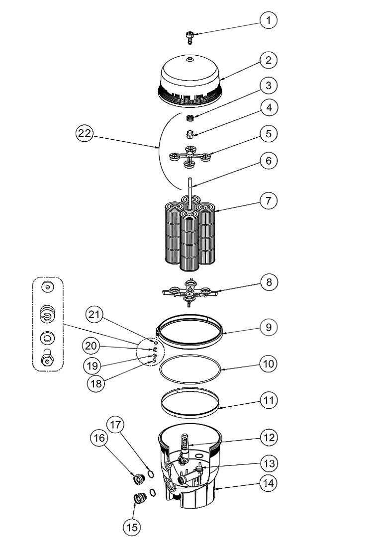Pentair Quad D.E. High Flow D.E. Filter | 100 Sq. Ft. | EC-188594 Parts Schematic