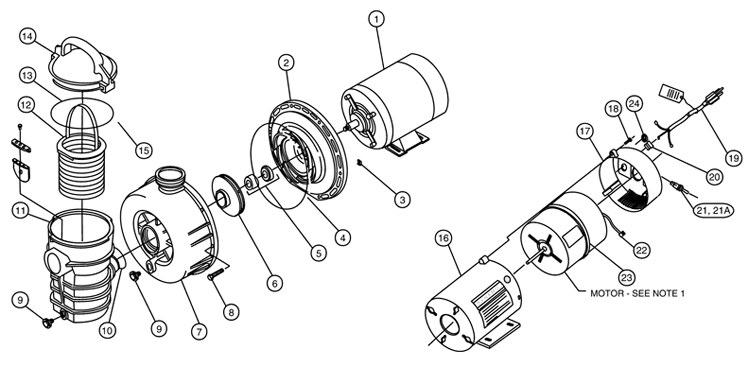 Pentair Dynamo Pool Pump with 3 Cord  115V  75 HP  340194 Parts Schematic