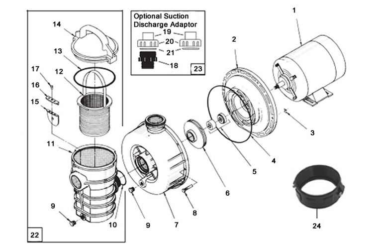 Pentair Dynamo Pool Pump with 3 Cord  115V  1 HP  340197 Parts Schematic
