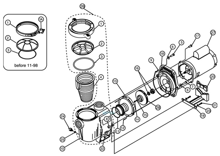 Pentair WhisperFlo 1 HP Energy Efficient Full-Rated 2-Speed Pool Pump | 230V | WFDS-4 | 011486 Parts Schematic