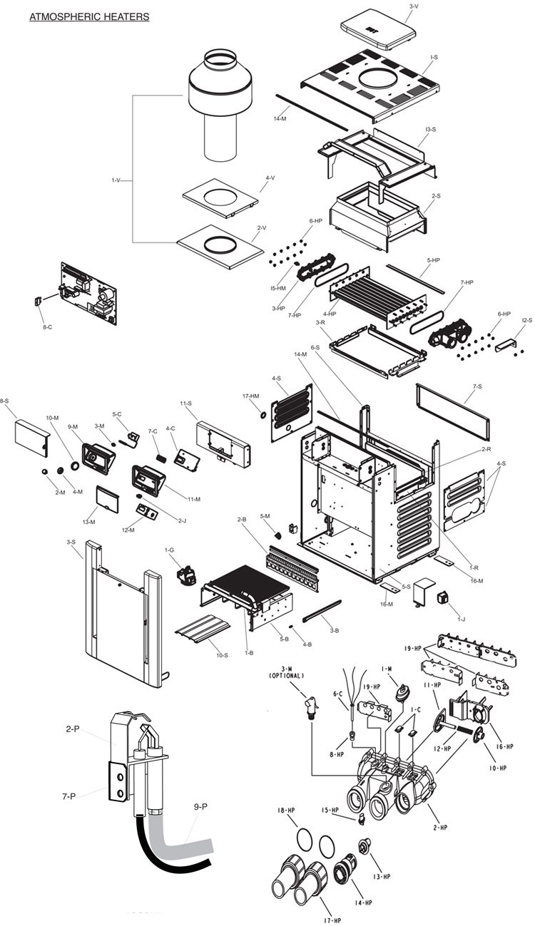 Raypak Digital Propane Gas Pool Heater 360K BTU | Electronic Ignition | Cupro Nickel Heat Exchanger | P-R406A-EP-X #57 014953 P-M406A-EP-X #58 014981 Parts Schematic