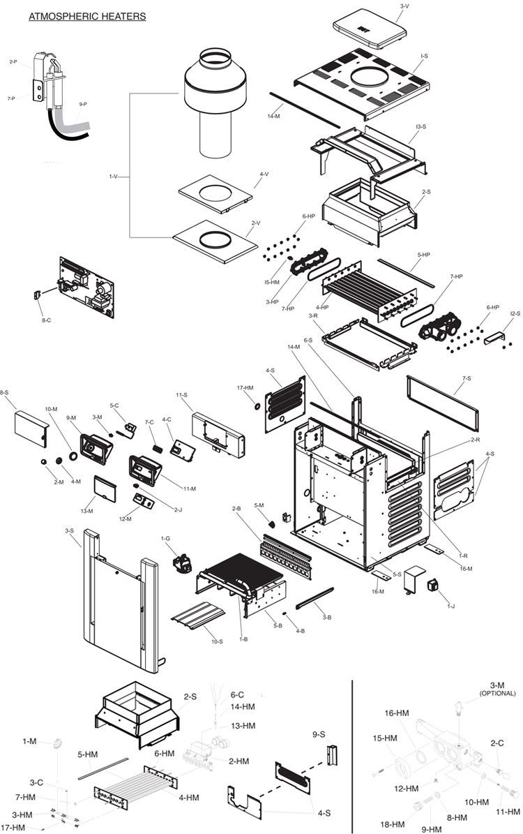 Raypak Digital Natural Gas Commercial Pool & Spa Heater | 200k BTU | C-R206A-EN-X 010198 Parts Schematic